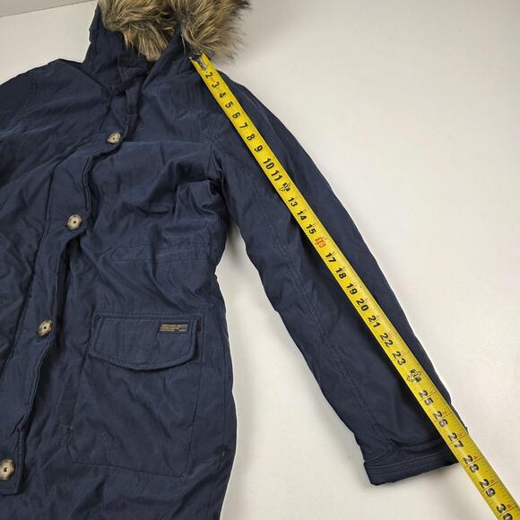 VTG Y2K Abercrombie & Fitch Parka Coat Women's Small Navy Faux Fur Sherpa Lined - Picture 7 of 11